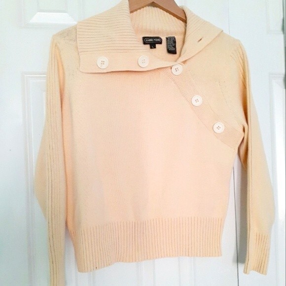 Jeanne Pierre Big Button Mock Neck Ribbed Cotton Blend Yellow Sweater  Large - Picture 1 of 12